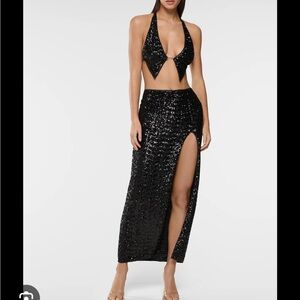 Black Sequin Skirt with Side Slit